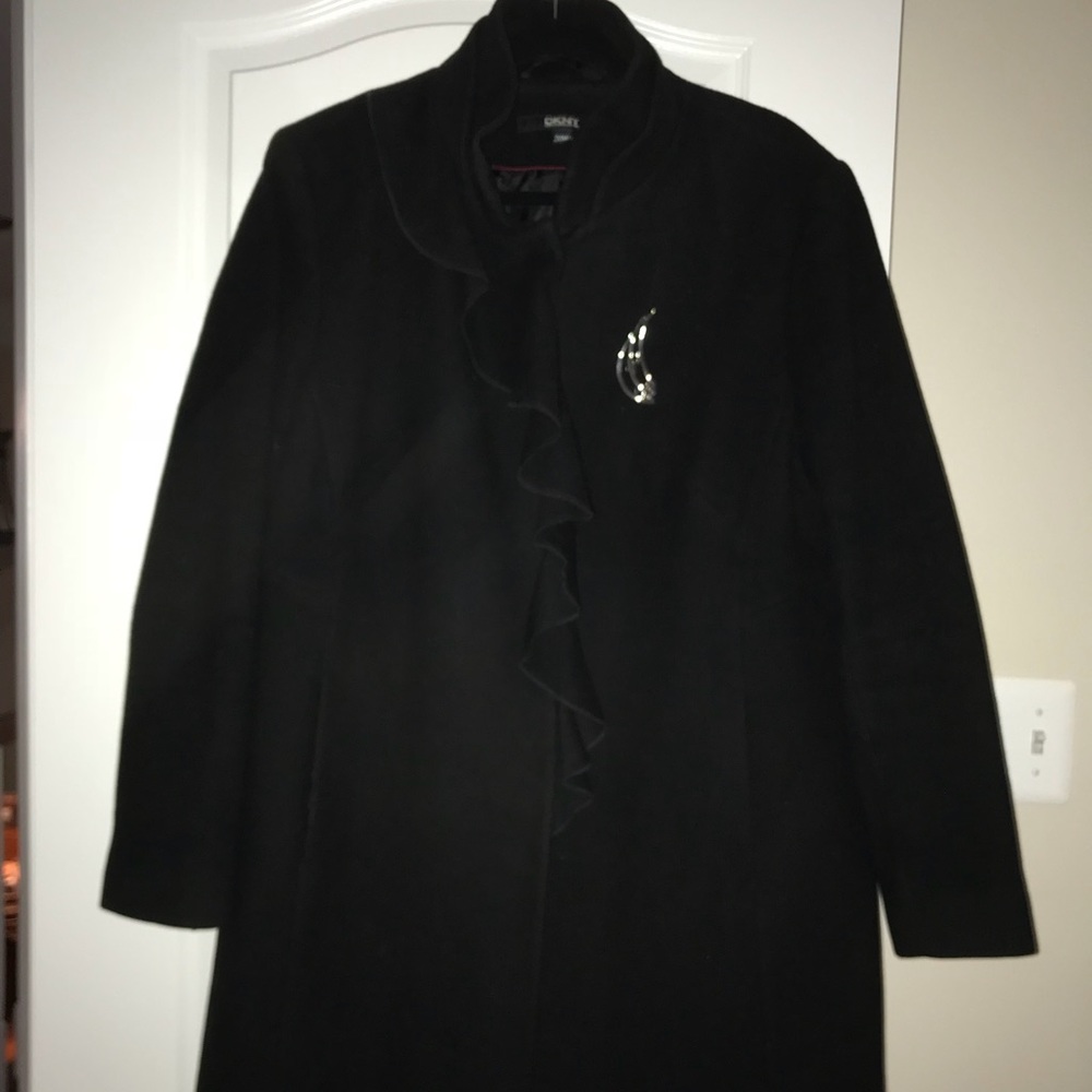 DKNY, black wool/nylon/cashmere coat